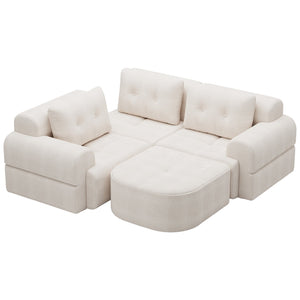 English Elm Modular Sectional Sofa with Chaise Full Foam Build Woven Fabric for Living Room Beige White W2379S00005