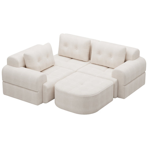 English Elm Modular Sectional Sofa with Chaise Full Foam Build Woven Fabric for Living Room Beige White W2379S00005