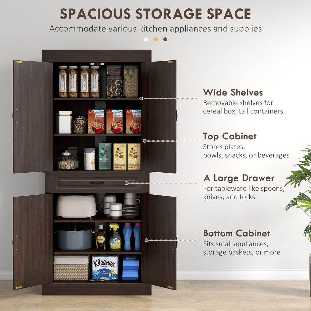 English Elm Homcom 71" Freestanding Kitchen Pantry With 4 Doors, Stylish Storage, Versatile Organization Solution W2225S00050