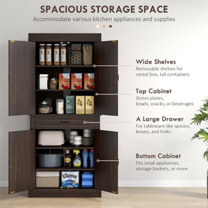 English Elm Homcom 71" Freestanding Kitchen Pantry With 4 Doors, Stylish Storage, Versatile Organization Solution W2225S00050