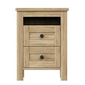 English Elm 3-Pieces Bedroom Set Full Size Farmhouse Platform Bed with Storage Headboard, Nightstand & Dresser Natural 59.25 L x 18.31 W x 8.27 H N733S369048M