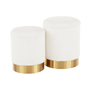 English Elm Contemporary Cream Plush Nesting Ottoman Duo with Glam Gold Metal Base for Living Rooms B202P223732