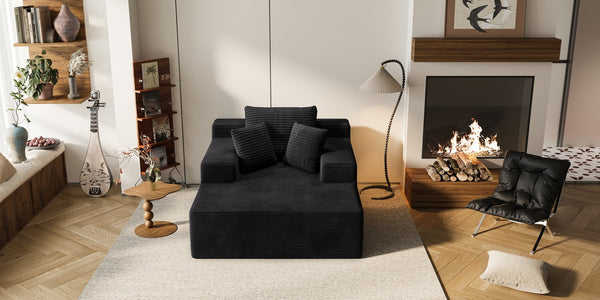 English Elm 64.96-inch Corduroy Sofa Bed Deep Seat Recliner for Living Room or Guest Space W3108P404509