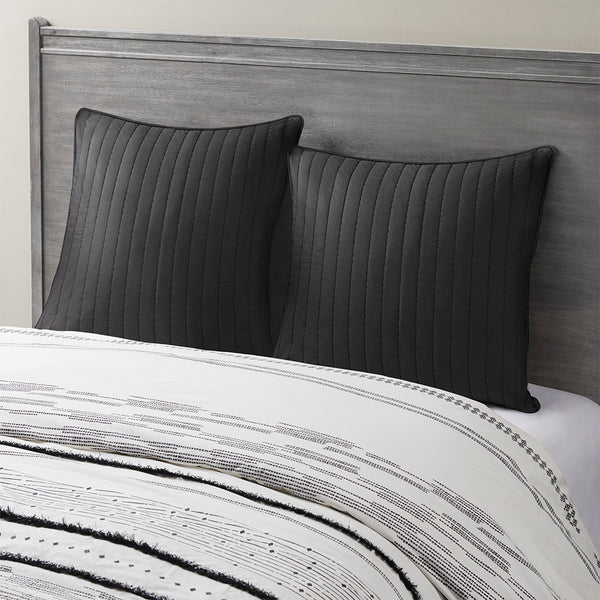 JLA Home INK+IVY - Cotton Quilted Euro Sham with Embroidered Texture, Breathable 26x26 Farmhouse Accent Pillow Cover Black II11-593