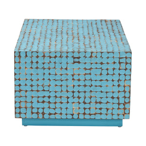 English Elm Bohemian Hand-woven Rattan Round End Table with Open Geometric Base for Living Rooms B2750P467760