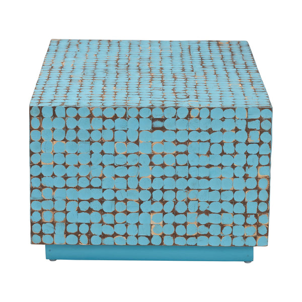 English Elm Bohemian Hand-woven Rattan Round End Table with Open Geometric Base for Living Rooms B2750P467760