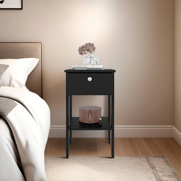 English Elm Wenge Nightstand with Drawer and Open Shelf — Compact 27.6"H Melamine Accent Table for Stylish Bedroom Storage (Wenge) B062P380074