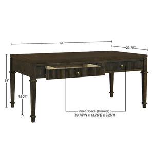 JLA Home Martha Stewart - Fluted two-drawer coffee table with fluted faces, antique-brass knobs & dark brown veneer finish MT120-1192