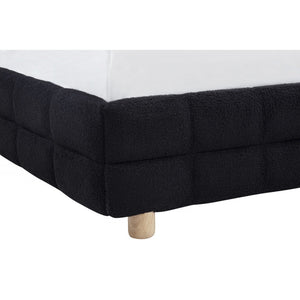 English Elm Modern Upholstered Bed Queen Platform Frame with Plush Grid Jute Fabric, Low-Profile Eco Chic Design Black 84 L x 11 W x 9 H B011S01858