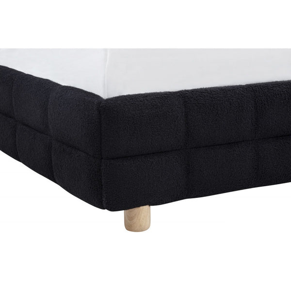 English Elm Modern Upholstered Bed Queen Platform Frame with Plush Grid Jute Fabric, Low-Profile Eco Chic Design Black 84 L x 11 W x 9 H B011S01858