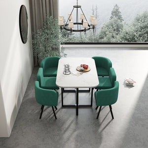 English Elm Modern Marble Look Rectangle Dining Table with Six Fabric Chairs for Compact Spaces W1311S00249