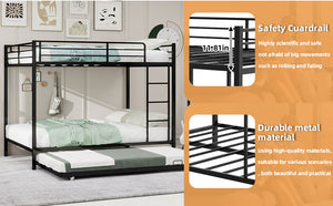 English Elm Durable Iron Bunk Bed With Trundle, Safety Rails & Modern Design – Perfect For Kids, Guests & Space-Saving! W1935P360854