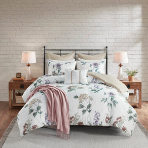 English Elm 7 Piece Seersucker Comforter Set With Throw Blanket In Taupe & Blush - Cozy Cottage Chic Style B035P266669