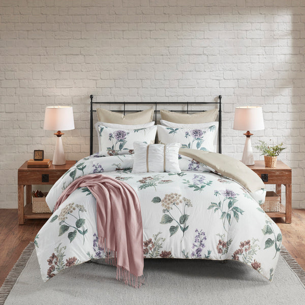 English Elm 7 Piece Seersucker Comforter Set With Throw Blanket In Taupe & Blush - Cozy Cottage Chic Style B035P266669