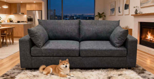 English Elm Modern Low Profile Upholstered Sofa Deep Seat Cushions for Apartment Living Rooms Dark Gray B343P435319