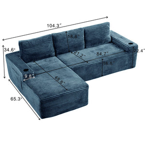 English Elm 104 Inch Corduroy Modular Sectional Sofa Deep Cushioned L Chaise for Living Room W5515S00020