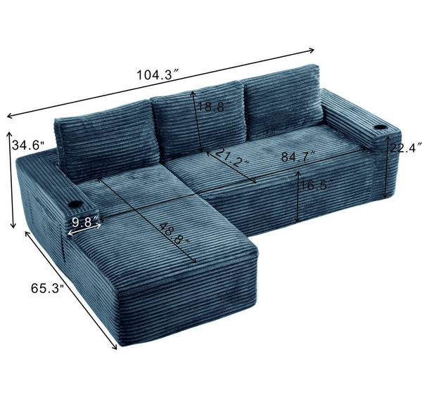 English Elm 104 Inch Corduroy Modular Sectional Sofa Deep Cushioned L Chaise for Living Room W5515S00020