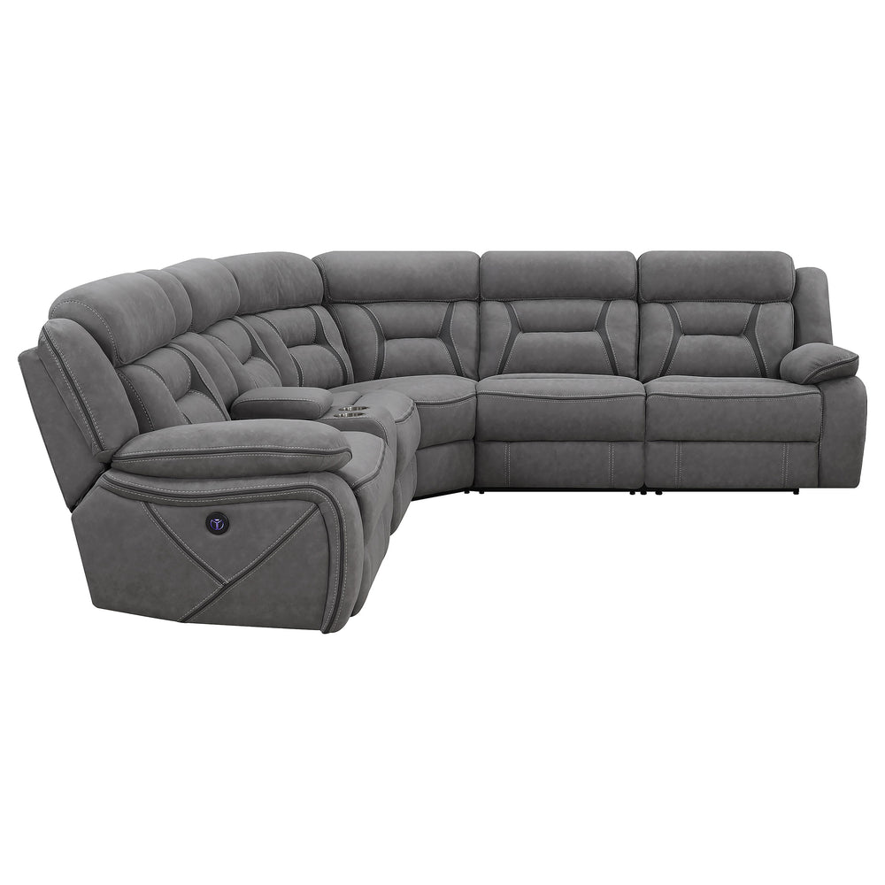 English Elm Barton Power Reclining Sectional with Gel Foam and Faux Suede for Media Rooms B062S01554