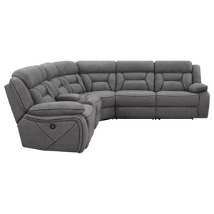 English Elm Barton Power Reclining Sectional with Gel Foam and Faux Suede for Media Rooms B062S01554