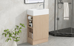 English Elm 18.6" Bathroom Vanity with Sink and Ceramic Top, MDF Cabinet with Door, TP Holder & Shelf Natural N725P212181N