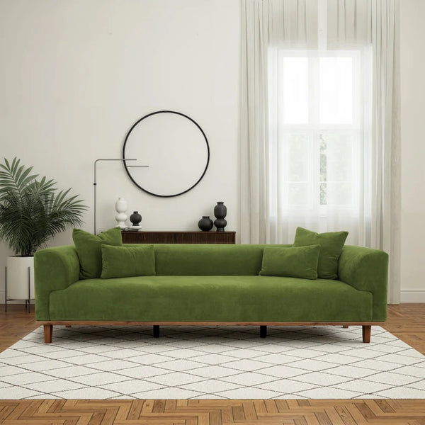 English Elm Richardson Velvet Sofa Scandinavian Minimalist Living Room Seat with Solid Wood Base Green B183P493697
