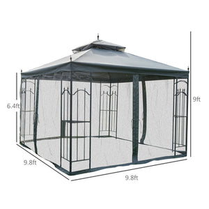 English Elm Gazebo Double Tier Vented Canopy with Steel Frame Mesh Walls and Weather Resistant Cover T3971P387907