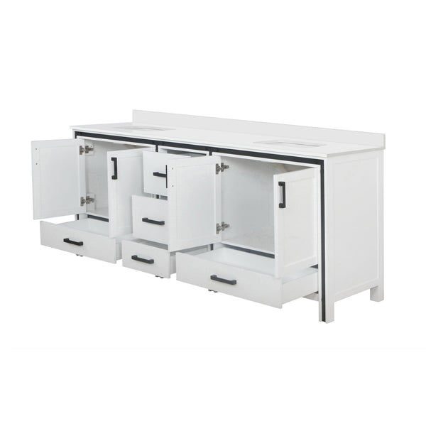 English Elm White Double Bath Vanity 84in W x22in D with Cultured Marble Top, Solid Wood, Soft-Close Drawers B2731P260751