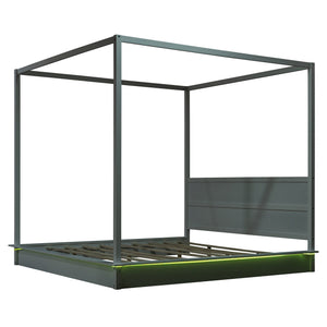 English Elm King LED Canopy Bed Frame King Size White Modern Platform with Support Slats, No Box Spring Needed, 600lb Capacity N820S10007K