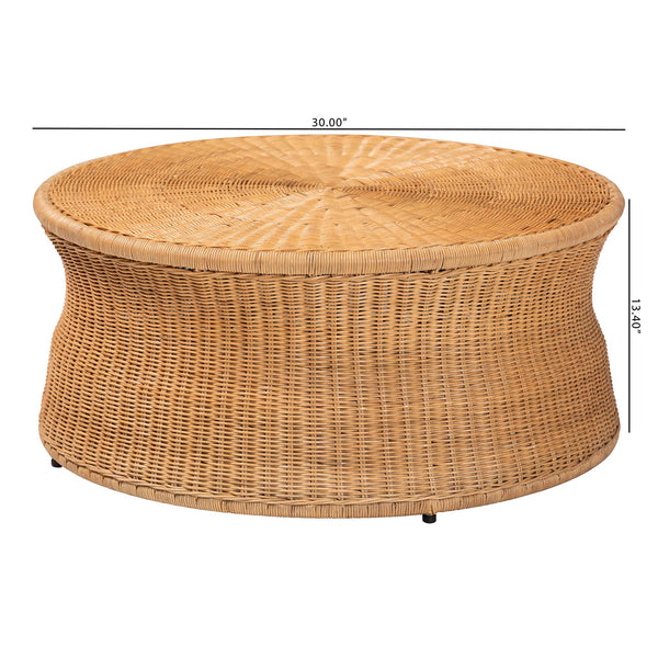 English Elm Round Handwoven Rattan Drum Coffee Table Organic Boho Accent for Living Room B2750P467845