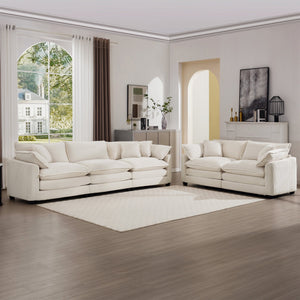 English Elm Modern 2-Piece Living Room Sofa Set: Luxurious Light Beige Corduroy, Ergonomic Comfort & Style W714S00773