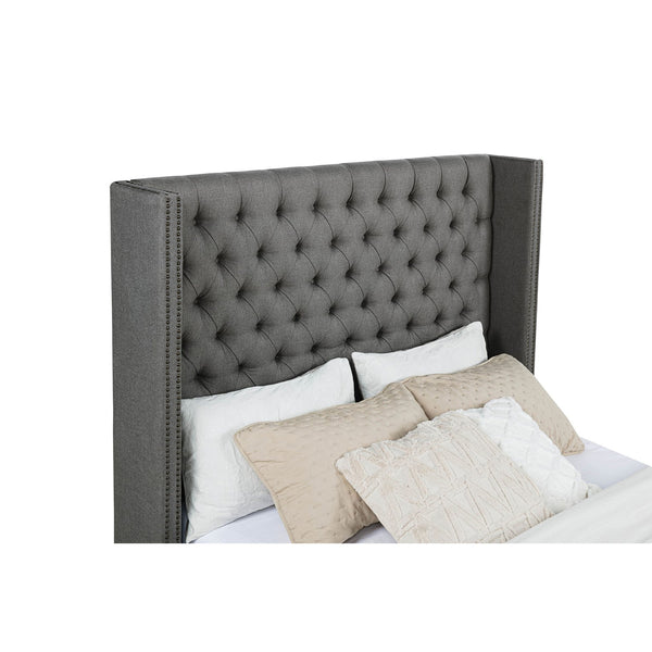 English Elm Lendra Grey Queen Panel Bed with Tufted Wingback Headboard, Nailhead Trim, Sturdy Pine-Birch Frame B062S00824