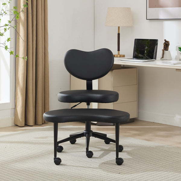 English Elm Meditation Chair Plus patented active seating with lumbar support, swivel footstool & memory foam comfort Black W1143P314941