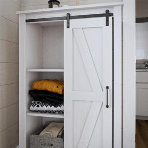 English Elm Alton Farmhouse Chest with Sliding Barn Door Five Drawers and Matte Black Hardware Oak B2733S00019