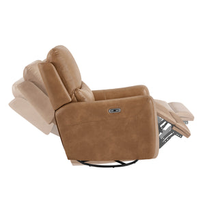 English Elm Jennifer Taylor Home - Dublin 30" Swivel Power Recliner Arm Chair in Saddle Faux Leather with 360° Base and Plush Foam Support Brown B2719P328580