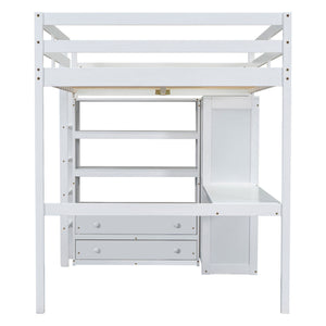 English Elm Wood Full Loft Bed with Integrated Wardrobe Desk Shelving and Drawers for Teen Rooms White GX000466AAK-1