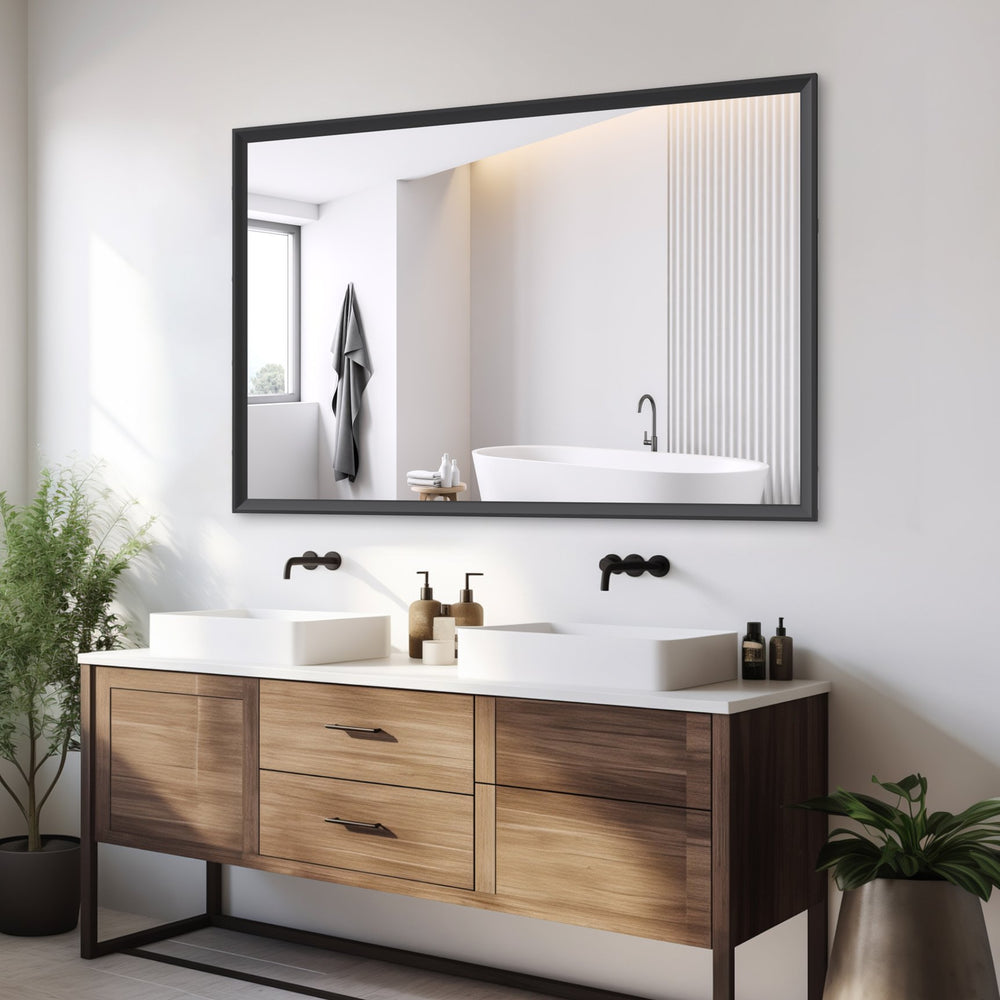 English Elm 60"X40" Oversized Modern Mirror With Black Aluminum Frame - Perfect For Bathroom, Living Room & More! W708P297668