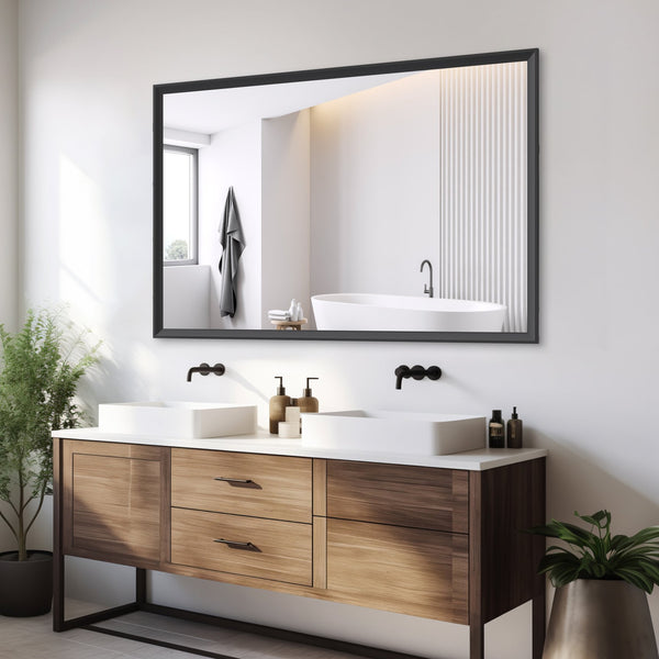 English Elm 60"X40" Oversized Modern Mirror With Black Aluminum Frame - Perfect For Bathroom, Living Room & More! W708P297668