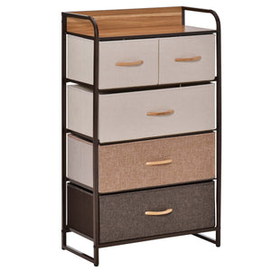 English Elm HOMCOM 5-Drawer Dresser with Foldable Fabric Drawers, Steel Frame & Maple Top — Safe Spacious Storage W2225P229648