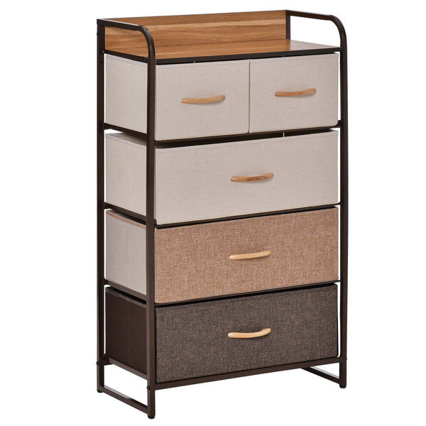 English Elm HOMCOM 5-Drawer Dresser with Foldable Fabric Drawers, Steel Frame & Maple Top — Safe Spacious Storage W2225P229648