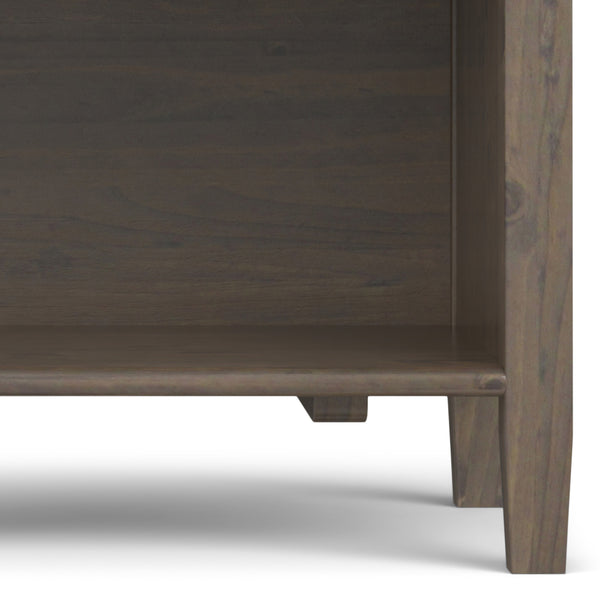 English Elm Lev Smoky Brown Bedside Table – Handcrafted Solid Wood, Drawer & Open Storage, Transitional Groove Design B136P158825