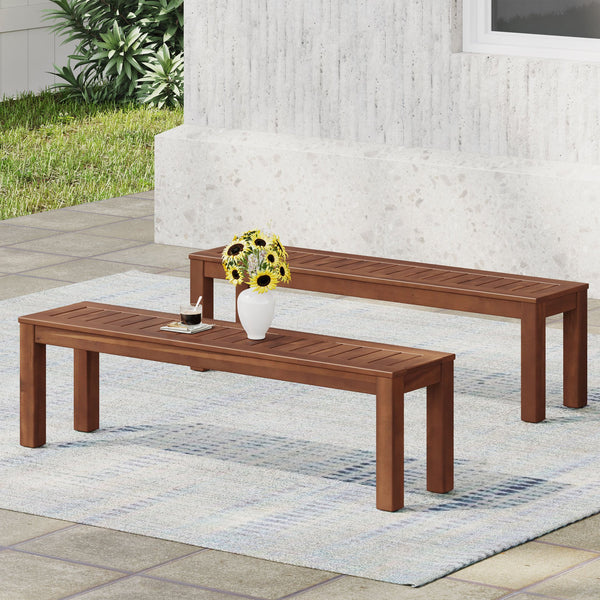 English Elm Christopher Knight Home® - MANILA Acacia 61.75" Outdoor Bench Set of 2 – Rustic Dark Brown Patio Seating, 600 lb Capacity, Durable 60079.00