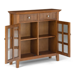 English Elm Acadian Entryway Storage Cabinet - Handcrafted Solid Wood In Light Golden Brown With Glass Doors B136P159419
