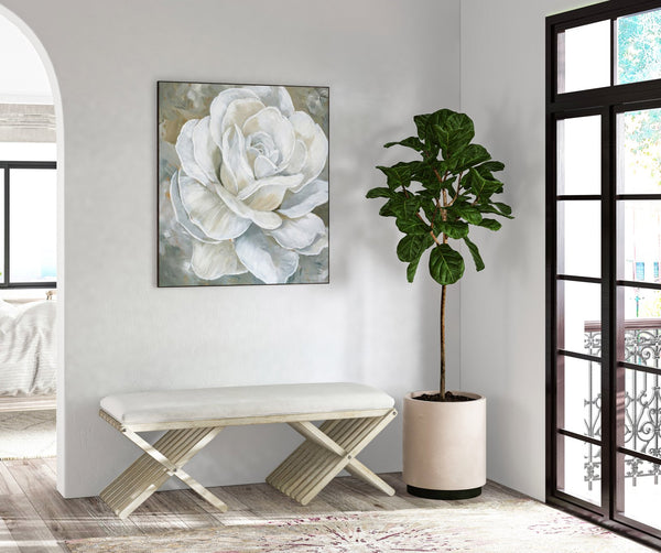 A.R.T. Furniture Cotiere Contemporary Bed Bench With Linen Upholstery And Stylish Double Pedestal 'X' Base Design Beige, White Parawood Solids,Foam,Fabric 299149-2349