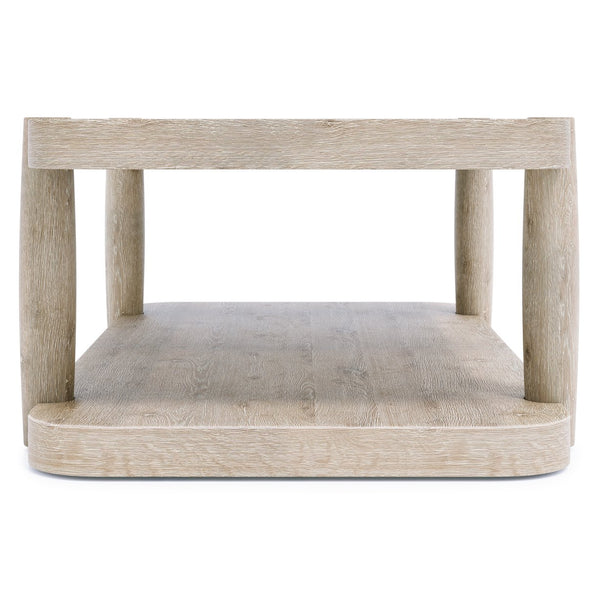 Bernhardt Bernhardt Antibes Roz Rustic Oak Cocktail Table With Sculptural Tapered Legs, Lower Shelf & Casters 350013