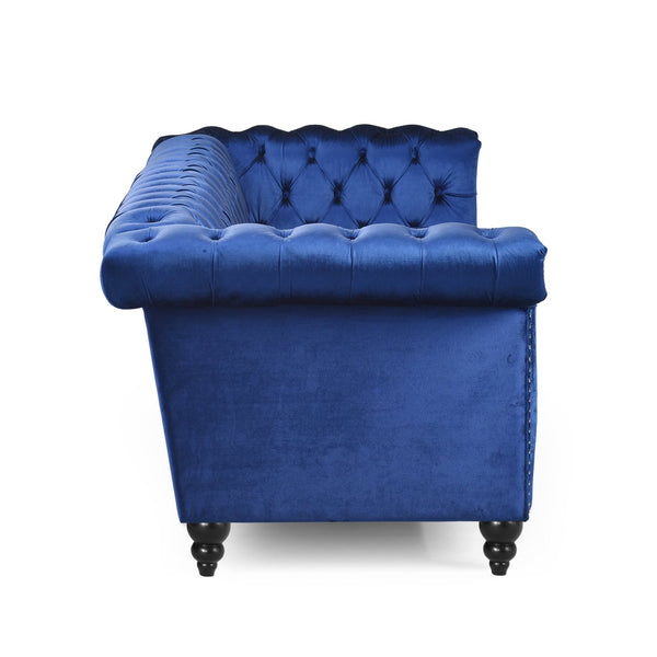 English Elm Christopher Knight Home® - SOFA Chesterfield-inspired 3-seater with deep button tufting, nailhead trim, low back and plush PU upholstery Blue 68326.00NVLTMDBLU