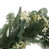 Christopher Knight Home® - Noble House - Geddes 30" Eucalyptus and Pine Artificial Silk Wreath with Baby'S Breath, Green and White