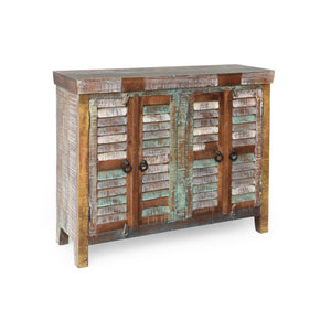 English Elm Christopher Knight Home® - Wd. Recycled Cabinet - Handcrafted Mango Wood Slatted Boho Storage Cabinet with Distressed Finish, Crescent Handles 66629.00