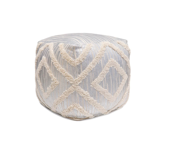 Pasargad Grand Canyon Cotton Shaggy Pouf In Ivory - Stylish, Hand-tufted Glamour For Your Space Ivory 100% Cotton Ppf-064-1sil