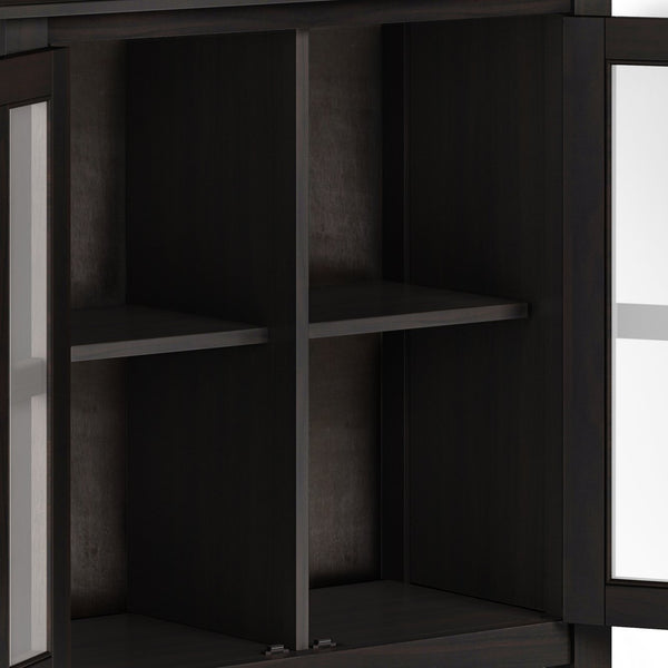 English Elm Artisan Low Storage Cabinet In Rich Hickory Brown - Handcrafted Wood, Glass Doors & Adjustable Shelves B136P158396