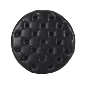 English Elm Round Tufted Pu Leather Ottoman with Open Shelf Storage for Living Room Black 71589.00